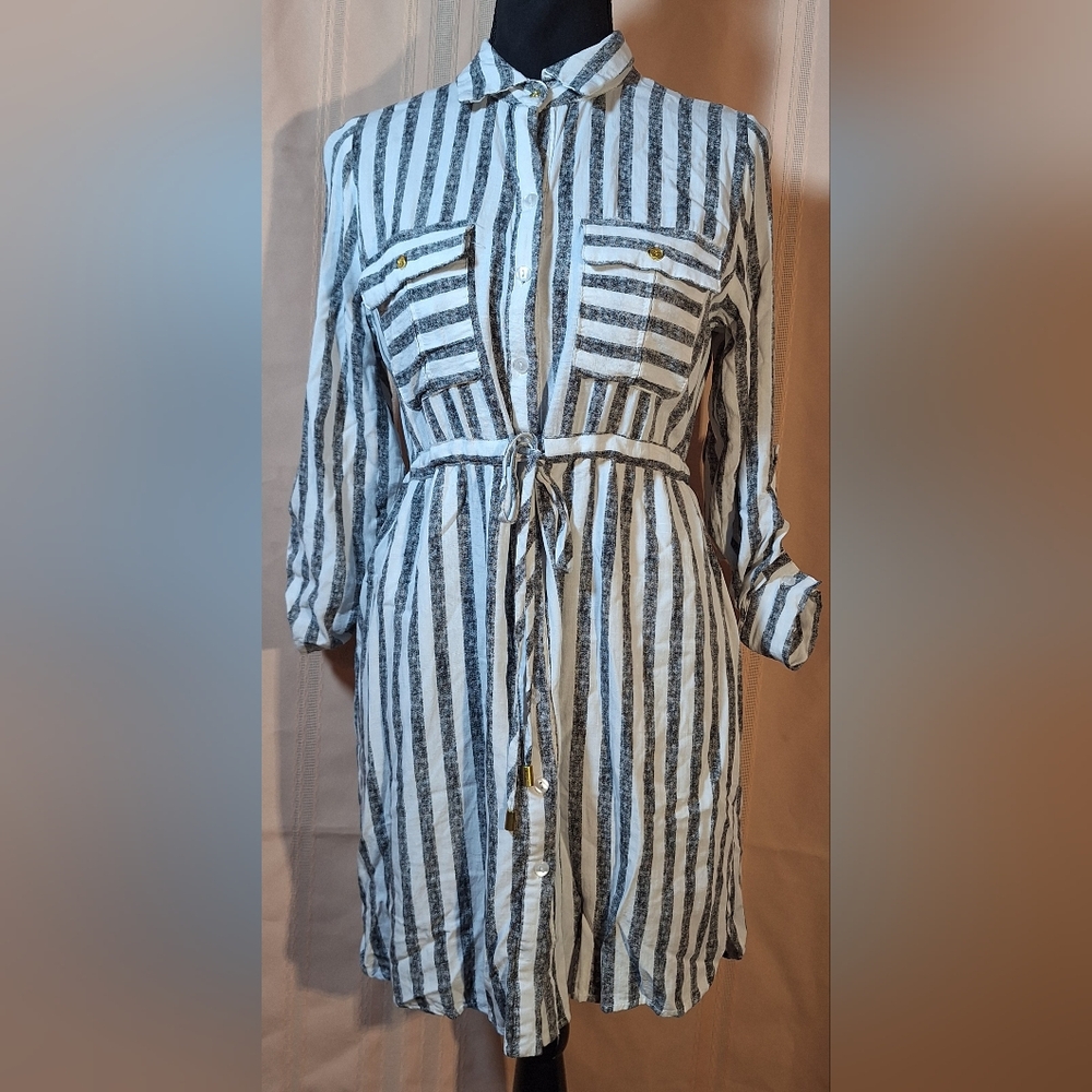 PASSPORT Monochrome Striped Long Sleeve Dress